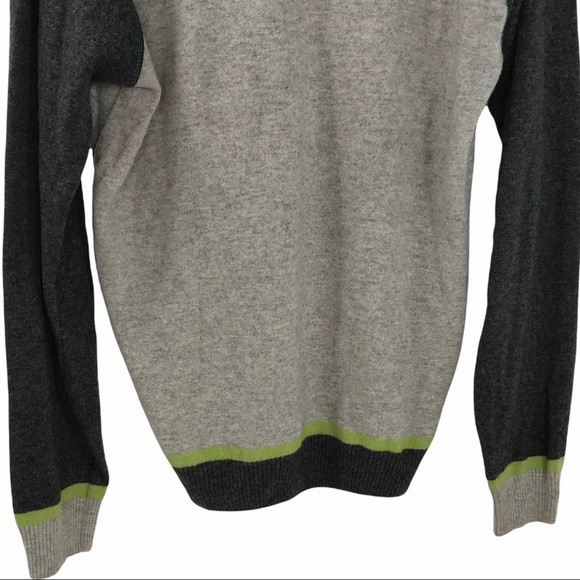 Iceland Colour Block Wool V Neck Sweater Long Sleeve Grey Green Men's Italy - Picture 8 of 9